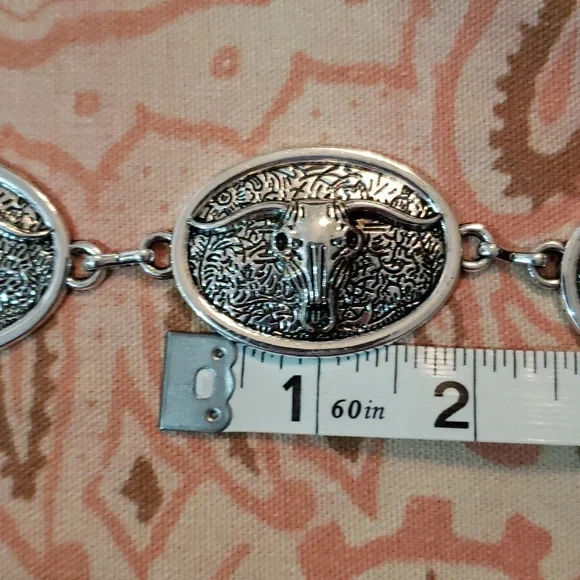 Bull Concho Belt Chain Belt Western Belt Cowgirl Belt Rodeo Belt Steer Belt - Picture 12 of 16